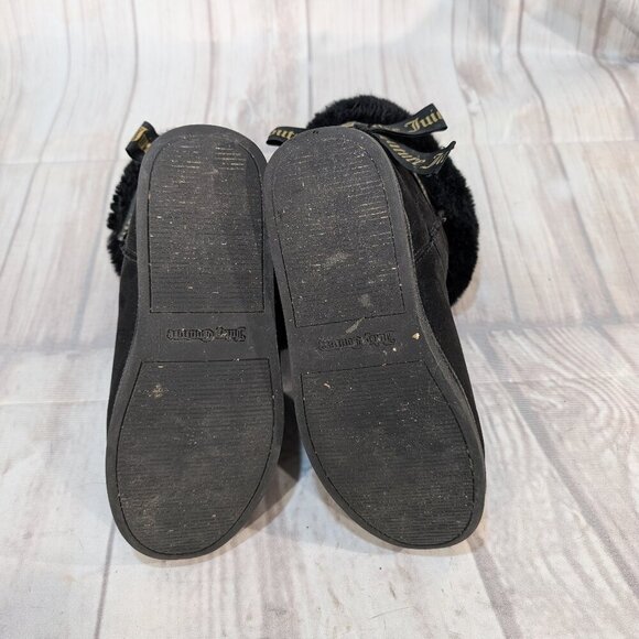 Juicy Couture Black Faux Fur & Suede Moccasin Boots with Logo Ribbon Tie Size 7 - Picture 7 of 9